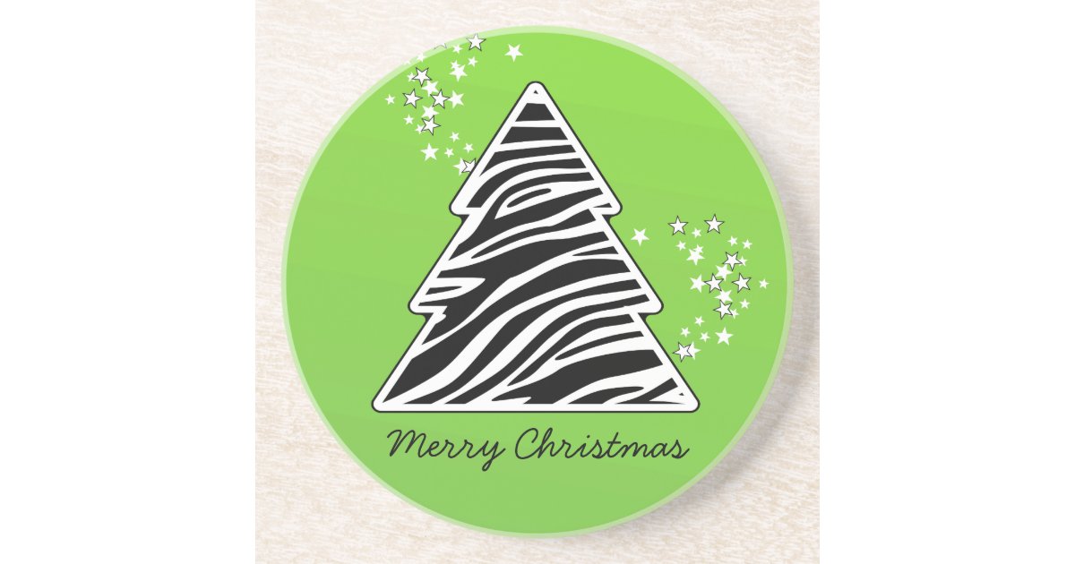 Green Zebra Christmas Tree Coaster | Zazzle