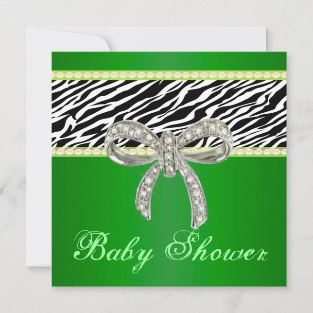 Green Zebra Diamond Bow Baby Shower Invitation (Front)