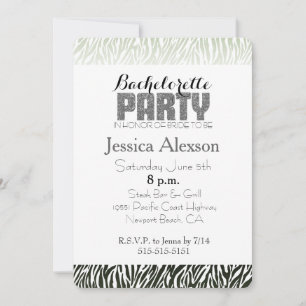 Green Zebra Print Bachelorette Invitation
