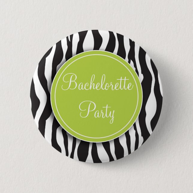 Green Zebra Print Bachelorette Party Button (Front)