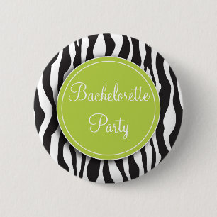 Green Zebra Print Bachelorette Party Button