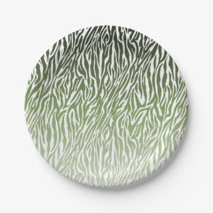 Green Zebra Print Ombre Paper Plate