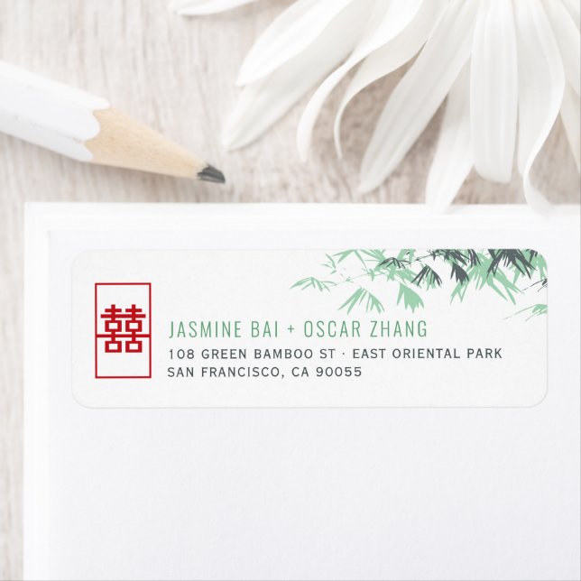Green Zen Bamboo Leaves Chinese Wedding Address (Insitu)