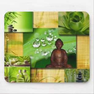 Green Zen & Buddha Serenity Collage Mouse Mat