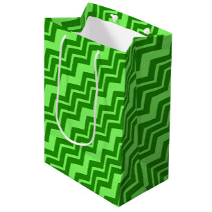 Green Zig Zag Chevron Pattern Design Medium Gift Bag