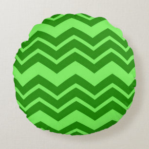 Green Zig Zag Chevron Pattern Design Round Cushion