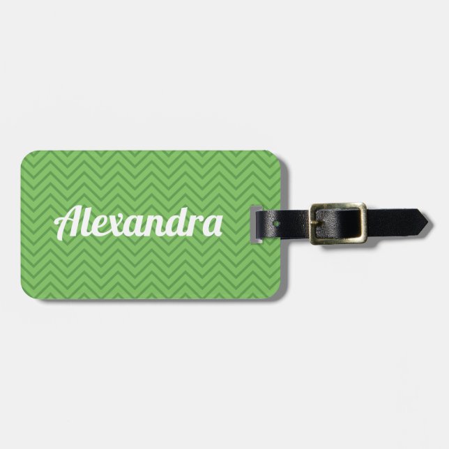 Green zig zag name luggage tag. tag (Front Horizontal)