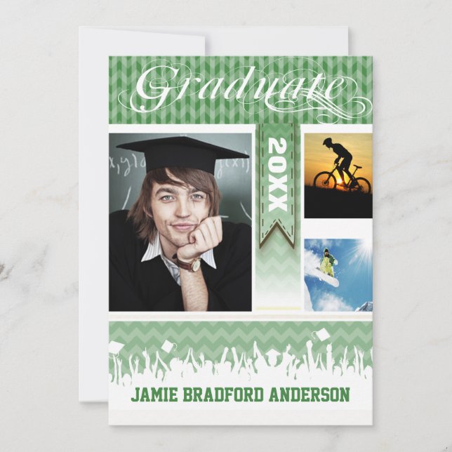 Green Zig Zag Senior 3 Photos Class of Announcement (Front)