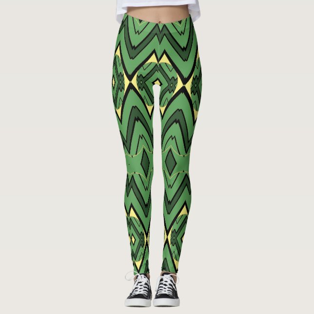 Green zigzag classic pattern "Ratti_Creative_Arts" Leggings (Front)