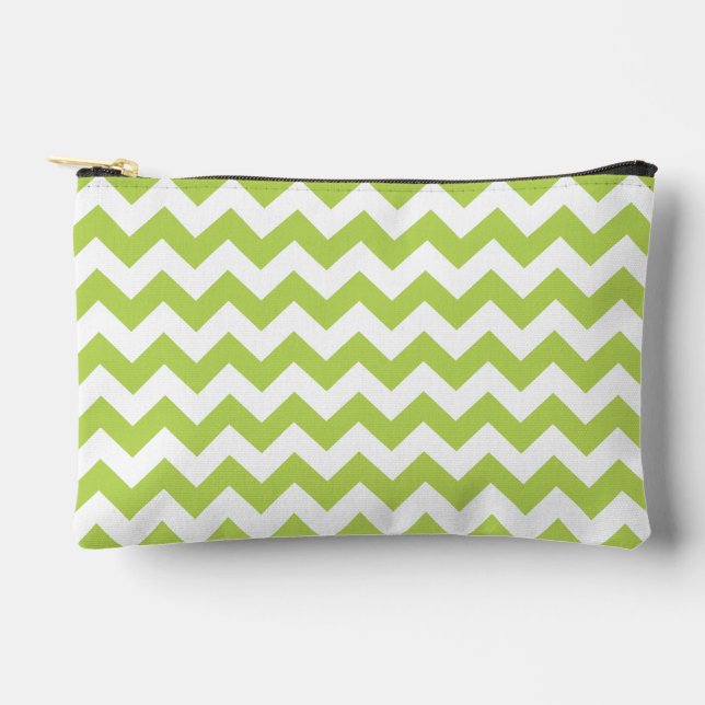 Green Zigzag, Green Chevron, Geometric Pattern Accessory Pouch (Front)