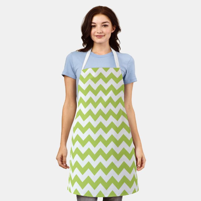 Green Zigzag, Green Chevron, Geometric Pattern Apron (Worn)
