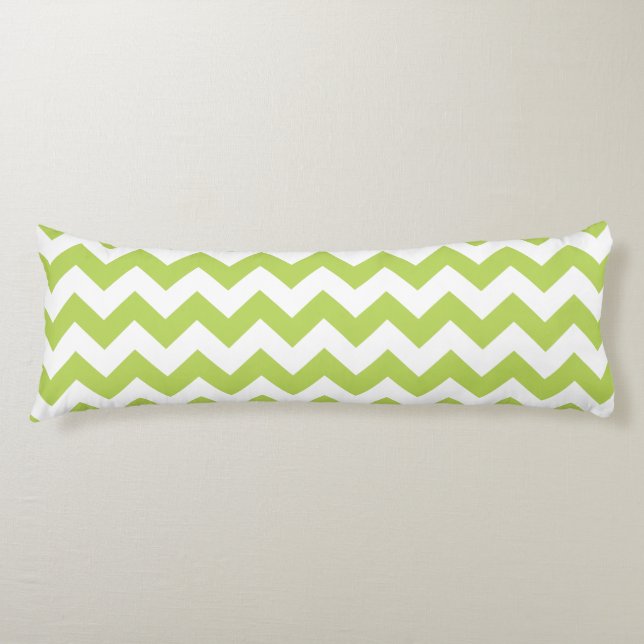 Green Zigzag, Green Chevron, Geometric Pattern Body Cushion (Front)