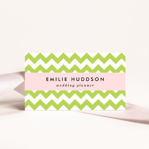 Green Zigzag, Green Chevron, Geometric Pattern Business Card