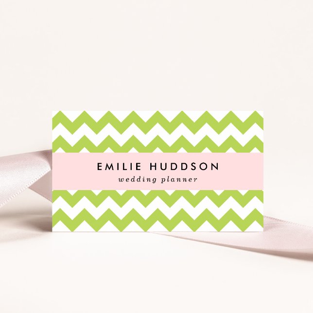 Green Zigzag, Green Chevron, Geometric Pattern Business Card (Creator Uploaded)