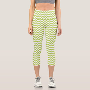 Green Zigzag, Green Chevron, Geometric Pattern Capri Leggings