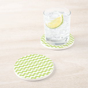 Green Zigzag, Green Chevron, Geometric Pattern Coaster
