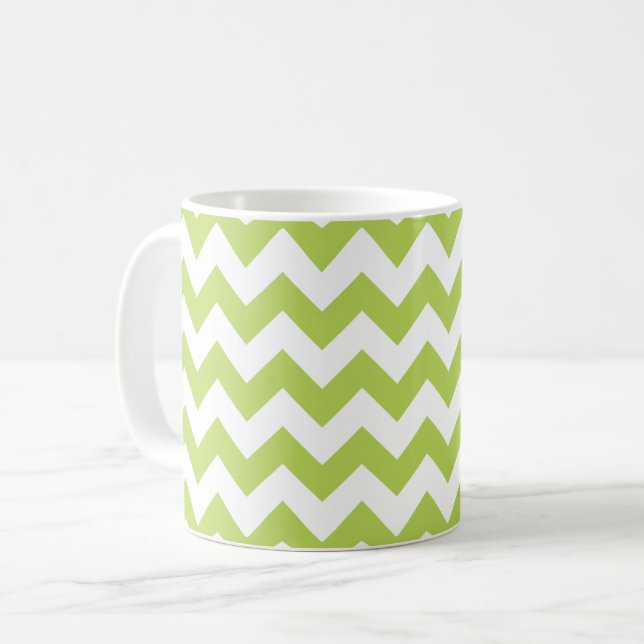 Green Zigzag, Green Chevron, Geometric Pattern Coffee Mug (Front Left)