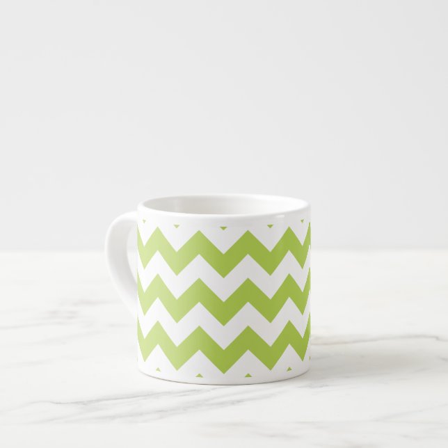 Green Zigzag, Green Chevron, Geometric Pattern Espresso Cup (Front Left)