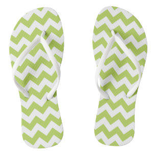 Green Zigzag, Green Chevron, Geometric Pattern Flip Flops