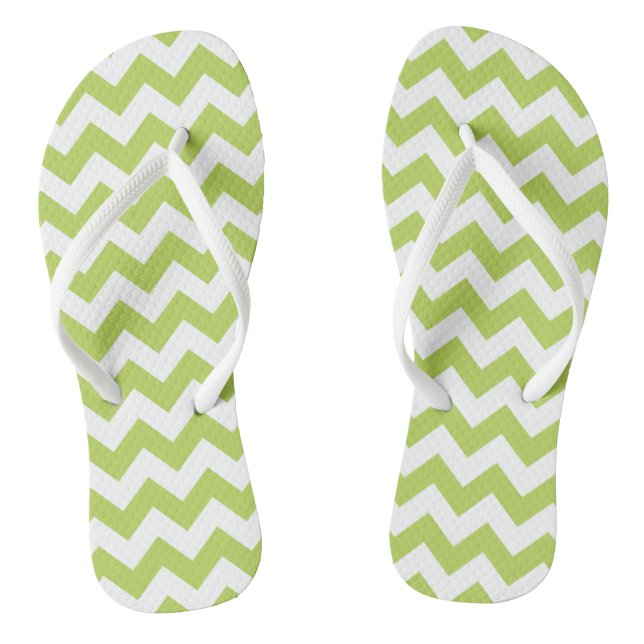 Green Zigzag, Green Chevron, Geometric Pattern Flip Flops (Footbed)