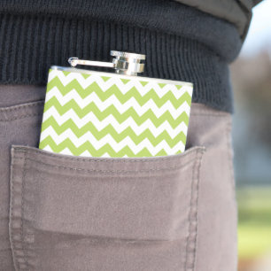 Green Zigzag, Green Chevron, Geometric Pattern Hip Flask