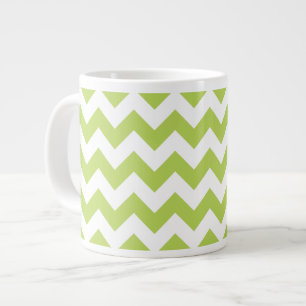 Green Zigzag, Green Chevron, Geometric Pattern Large Coffee Mug