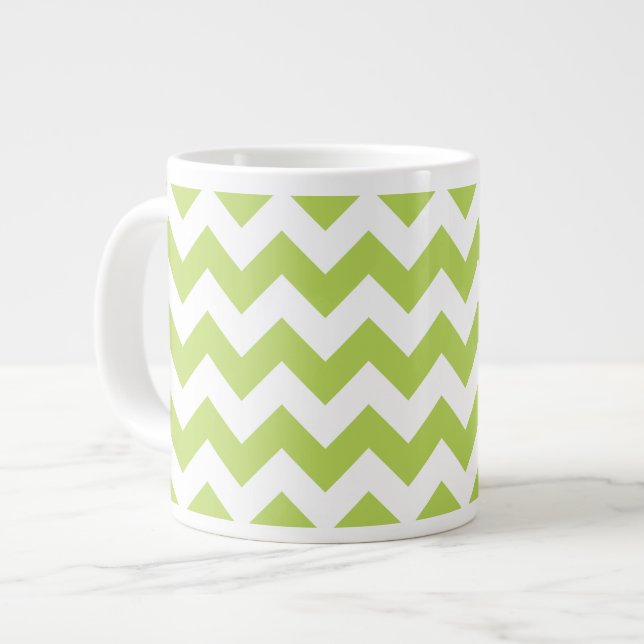 Green Zigzag, Green Chevron, Geometric Pattern Large Coffee Mug (Front Left)