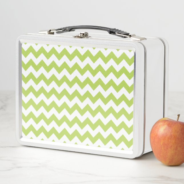 Green Zigzag, Green Chevron, Geometric Pattern Metal Lunch Box (In Situ)