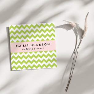 Green Zigzag, Green Chevron, Geometric Pattern Square Business Card