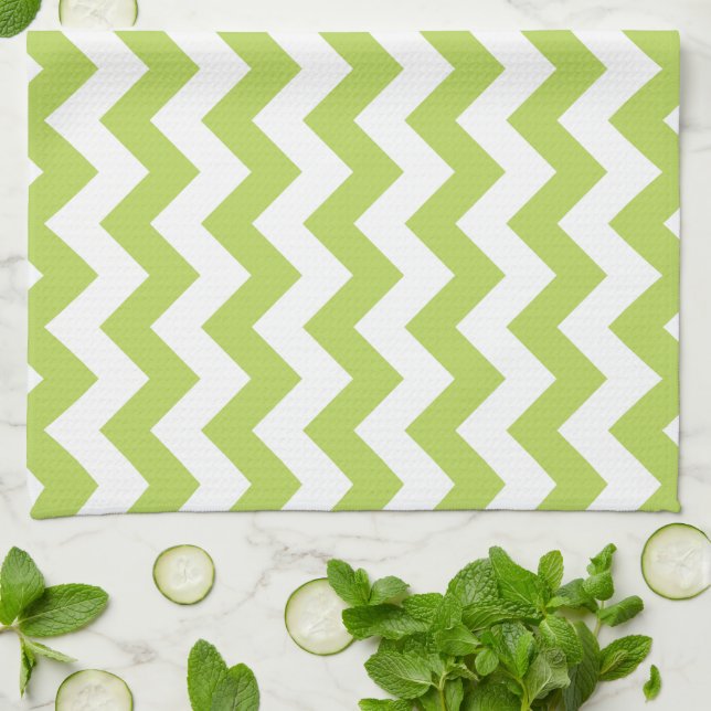 Green Zigzag, Green Chevron, Geometric Pattern Tea Towel (Folded)