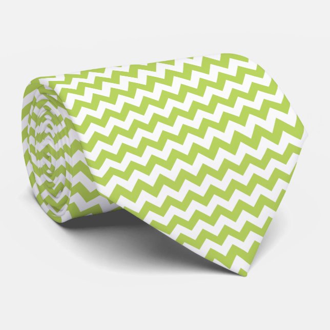 Green Zigzag, Green Chevron, Geometric Pattern Tie (Rolled)