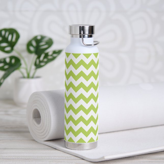 Green Zigzag, Green Chevron, Geometric Pattern Water Bottle (Yoga)