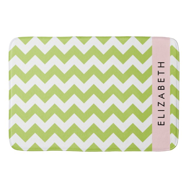 Green Zigzag, Green Chevron, Your Name Bath Mat (Front)