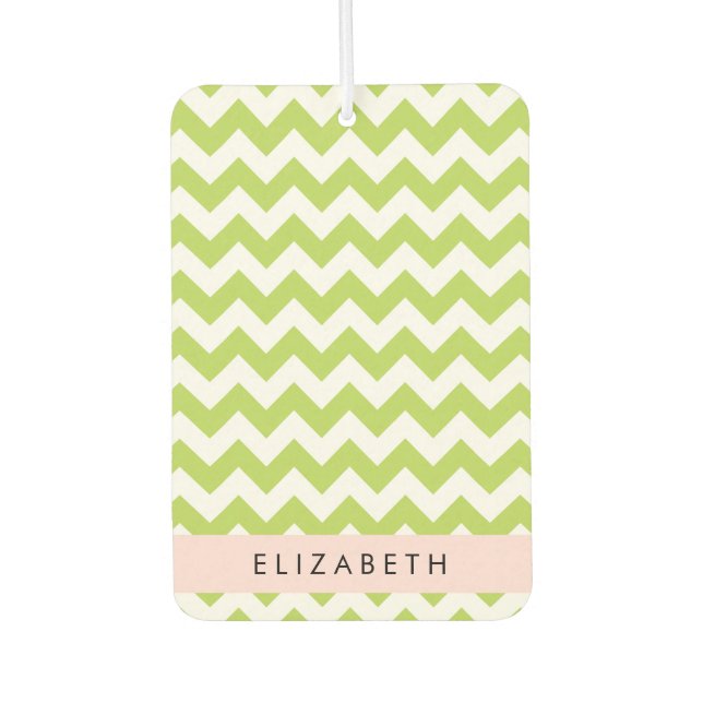 Green Zigzag, Green Chevron, Your Name Car Air Freshener (Front)