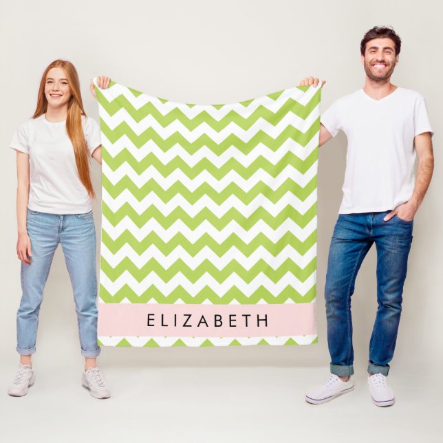 Green Zigzag, Green Chevron, Your Name Fleece Blanket (In Situ)