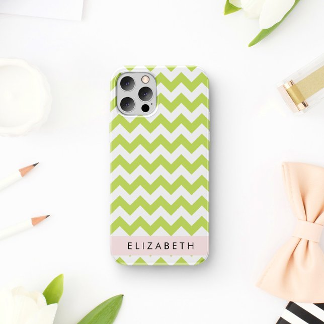 Green Zigzag, Green Chevron, Your Name iPhone 16 Case (Creator Uploaded)