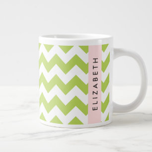 Green Zigzag, Green Chevron, Your Name Large Coffee Mug