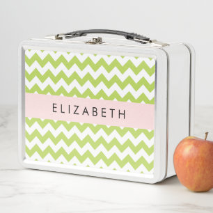 Green Zigzag, Green Chevron, Your Name Metal Lunch Box