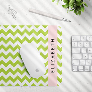 Green Zigzag, Green Chevron, Your Name Mouse Mat