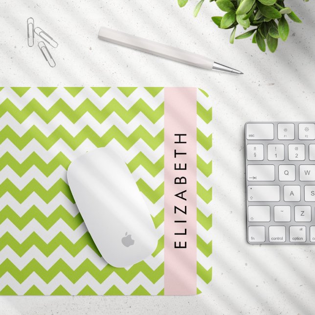 Green Zigzag, Green Chevron, Your Name Mouse Mat (Creator Uploaded)