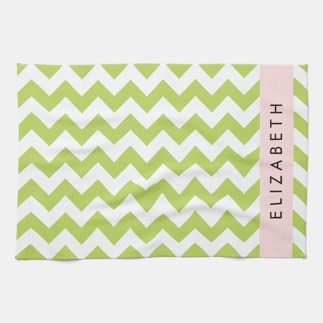 Green Zigzag, Green Chevron, Your Name Tea Towel (Horizontal)