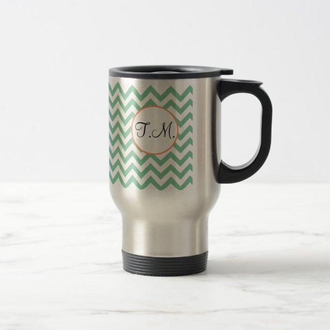 Green Zigzag Monogrammed Travel Mug (Right)
