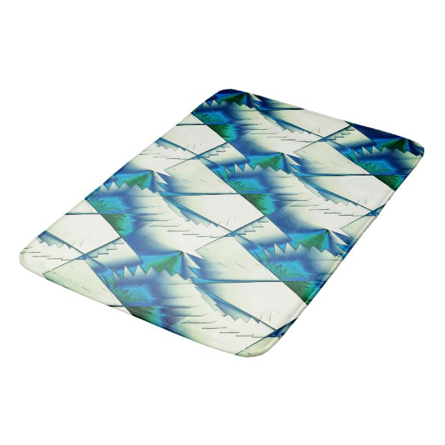 Green zigzag or saws on intense cyan to royal blue bath mat (Angled)