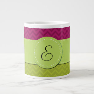 Green Zigzag, Pink Zigzag, Chevron, Monogram Large Coffee Mug