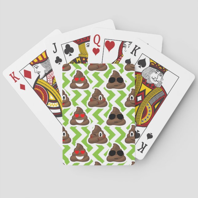 Green ZigZag Poop Pattern Emojis Playing Cards (Back)