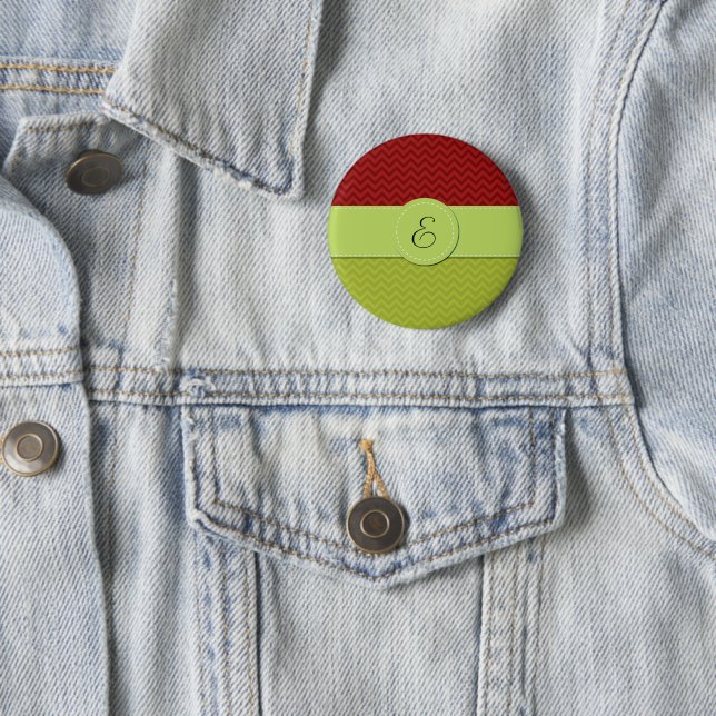 Green Zigzag, Red Zigzag, Chevron, Monogram 6 Cm Round Badge (In Situ)