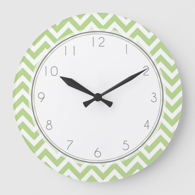 Green Zigzag Stripes Pattern Large Clock (Front)