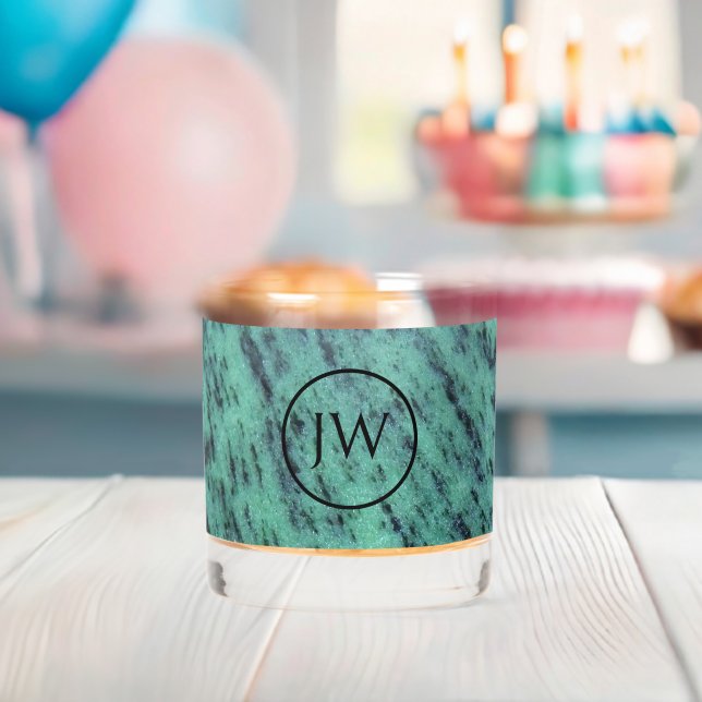 Green Zoisite Mineral Stone Monogram Whiskey Glass (Insitu (Baby Shower))