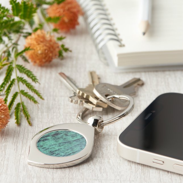 Green Zoisite Mineral Stone Pattern Key Ring (Side)