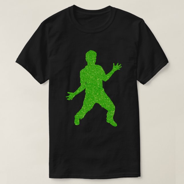 Green Zombie Halloween Glitter T-Shirt (Design Front)